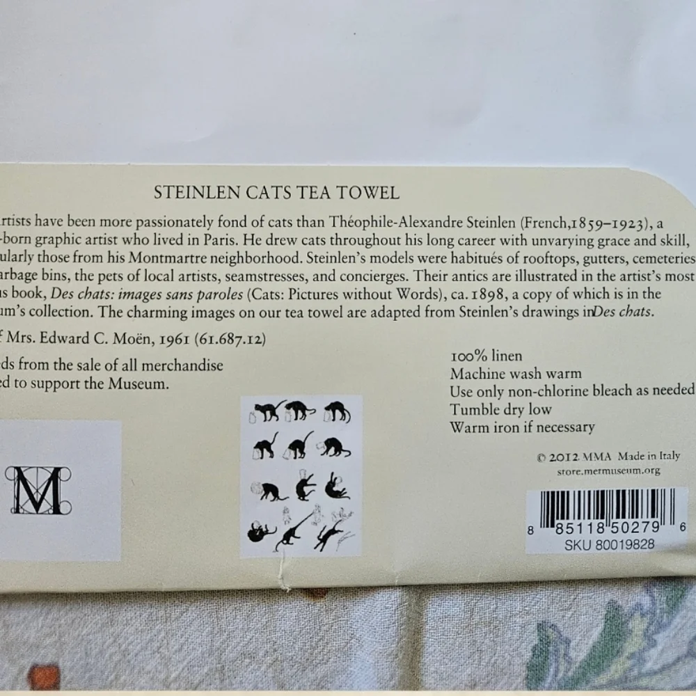 Le Chat Noir Tea Towel Metropolitan Museum Of Art MMA Black Cat Bowl Pail Jar Ca - Picture 4 of 5